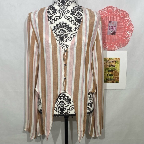 Xhiliration Striped Long Sleeve Tie Button Down Crop Top XL - Picture 3 of 9